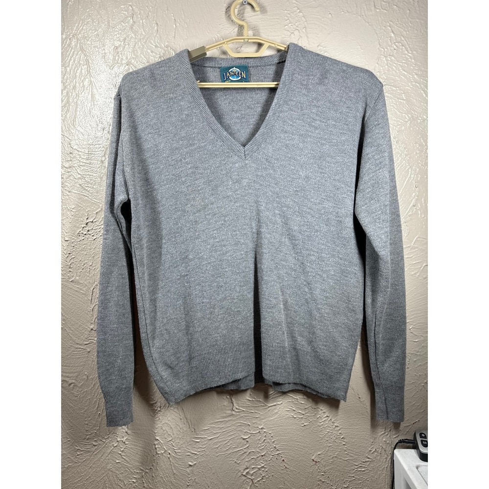 Jantzen Knit Sweater‎ Mens Gray Long Sleeve V-Neck Made In USA size large